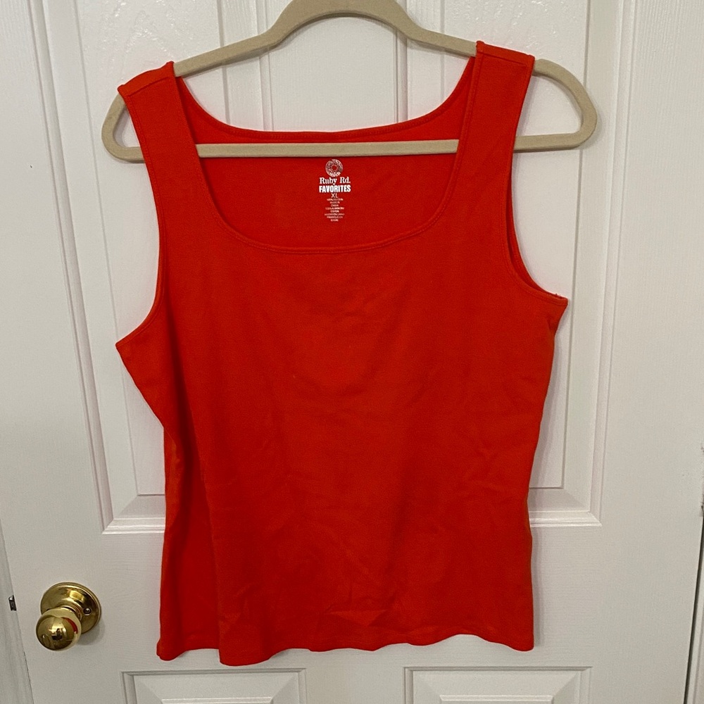 Ruby Rd. Bright Orange Square NeckTank Top
